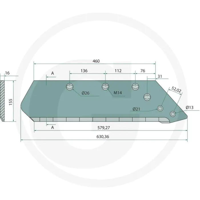 HEAVY DUTY SCHAAR RECHTS, 16"  PASSEND VOOR LICHAAM: H, C