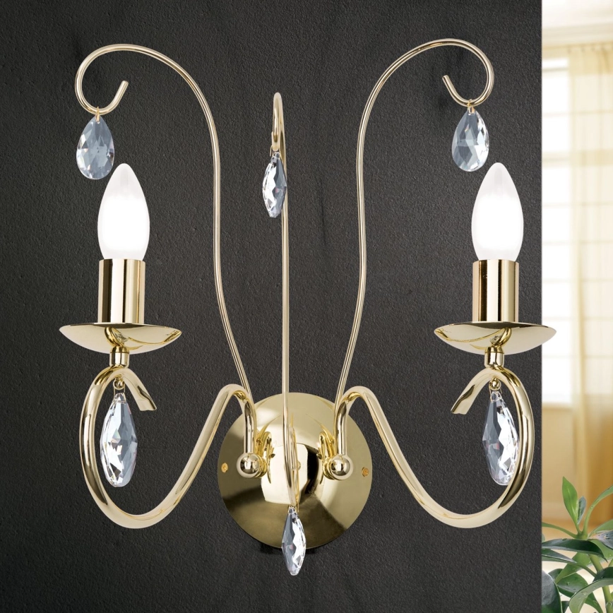 Kristallen wandlamp ALESSIA 2xE14/40W/230V goud
