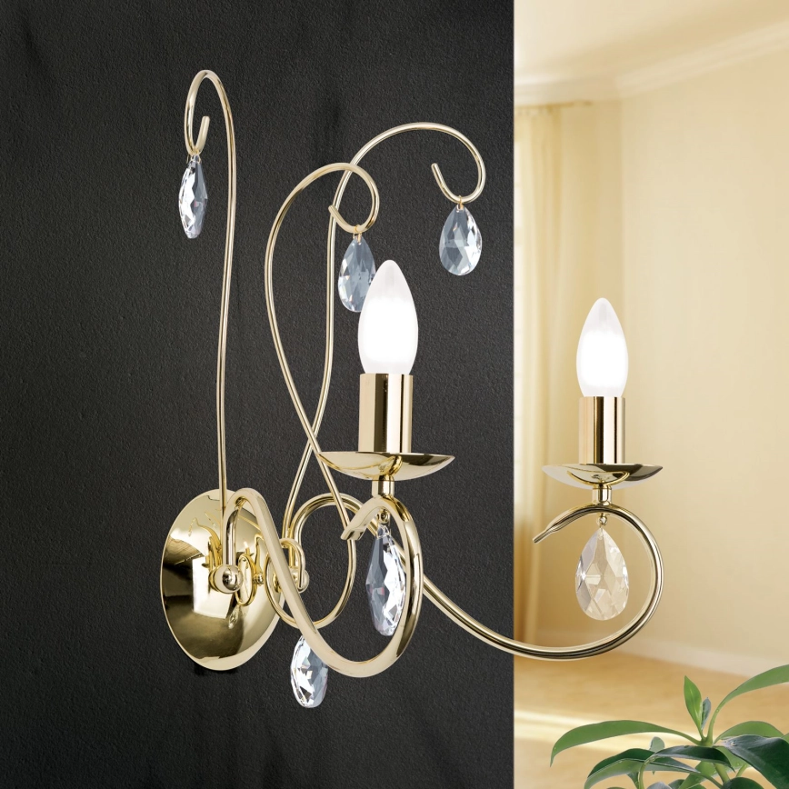 Kristallen wandlamp ALESSIA 2xE14/40W/230V goud