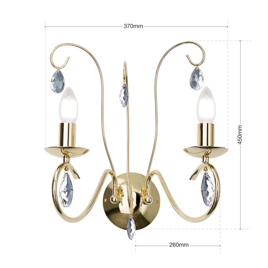 Kristallen wandlamp ALESSIA 2xE14/40W/230V goud
