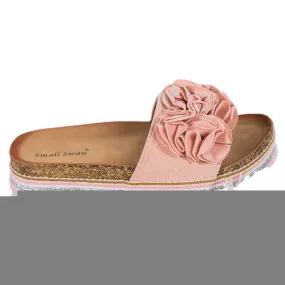 Small Swan Suède pantoffels met ornamenten roze